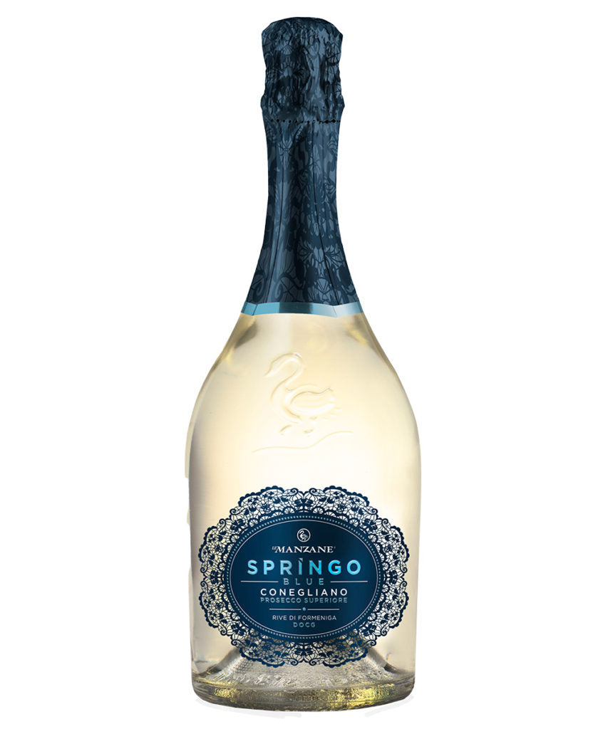 A bottle of Prosecco Springo Blue, Valdobbiadene Conegliano Prosecco Superiore DOCG Brut, 0,75 l, Le Manzane, Prosecco World